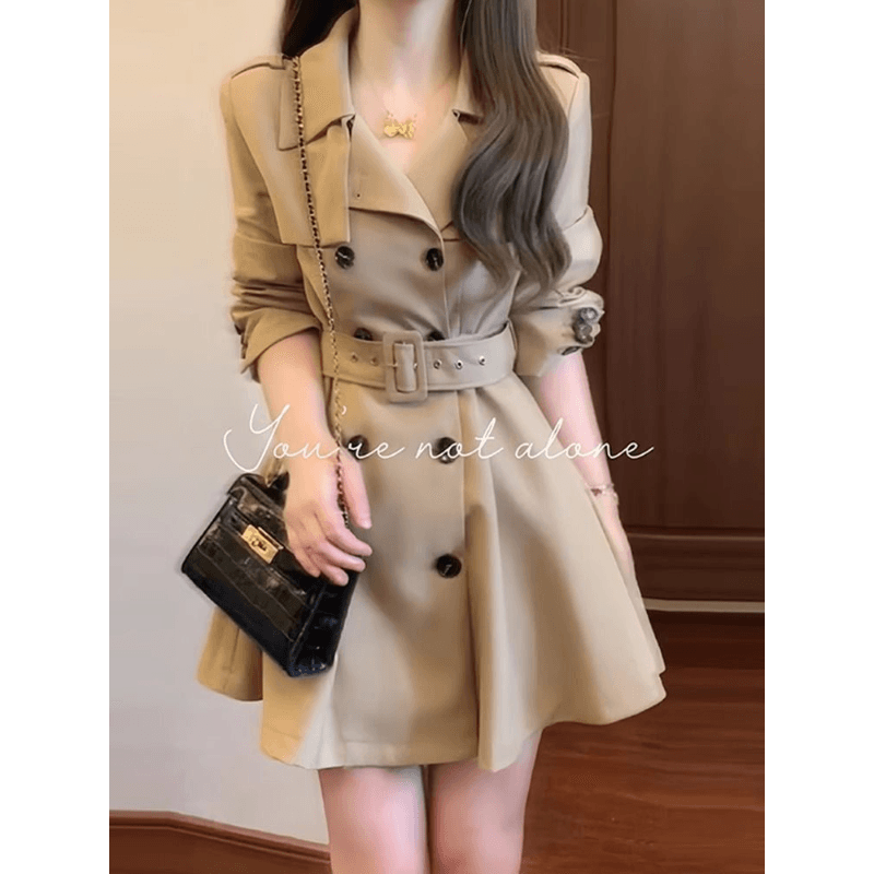 카키 색 바람막이 여성 코트 봄 가을 작은 키 허리 수축 폴로 칼라 블레이저 한국 스타일 캐주얼 품격 코트
