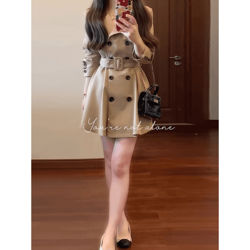 카키 색 바람막이 여성 코트 봄 가을 작은 키 허리 수축 폴로 칼라 블레이저 한국 스타일 캐주얼 품격 코트 이미지 2