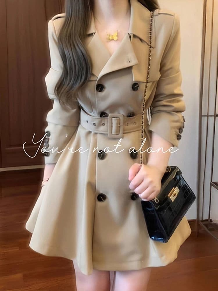카키 색 바람막이 여성 코트 봄 가을 작은 키 허리 수축 폴로 칼라 블레이저 한국 스타일 캐주얼 품격 코트 상세 이미지 1