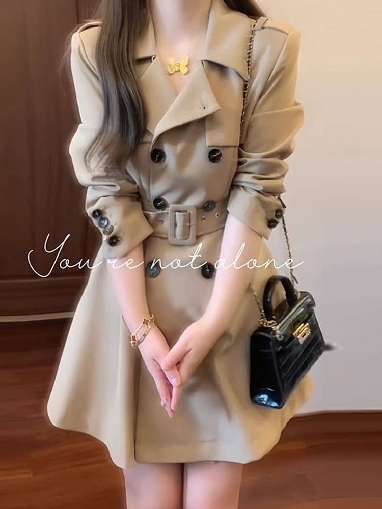 카키 색 바람막이 여성 코트 봄 가을 작은 키 허리 수축 폴로 칼라 블레이저 한국 스타일 캐주얼 품격 코트 상세 이미지 3