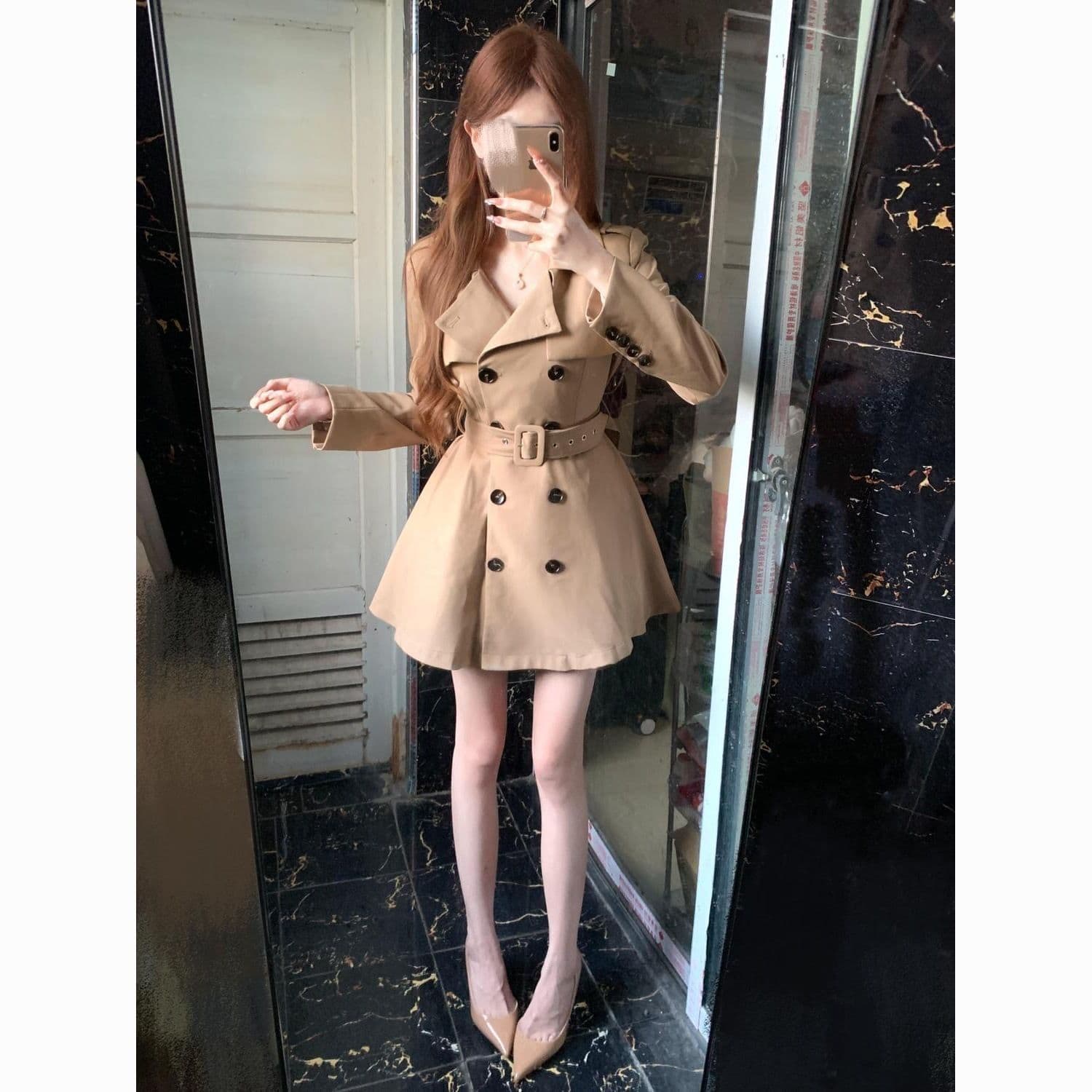 카키 색 바람막이 여성 코트 봄 가을 작은 키 허리 수축 폴로 칼라 블레이저 한국 스타일 캐주얼 품격 코트 상세 이미지 1