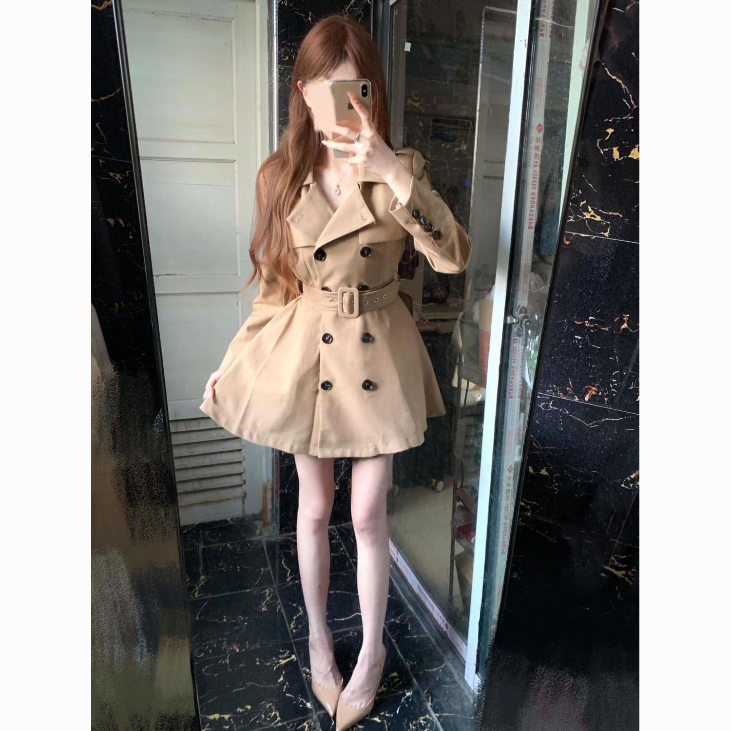 카키 색 바람막이 여성 코트 봄 가을 작은 키 허리 수축 폴로 칼라 블레이저 한국 스타일 캐주얼 품격 코트 상세 이미지 4