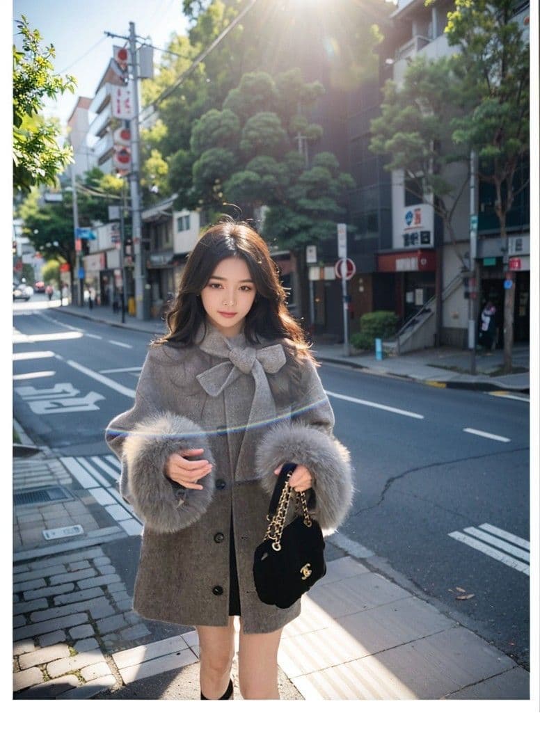 그는 벤 바람 회색 모직 여성 코트 가을 겨울철 새로운 중간 길이 나비 매듭 모직 망토 코트 작은 키 상세 이미지 6
