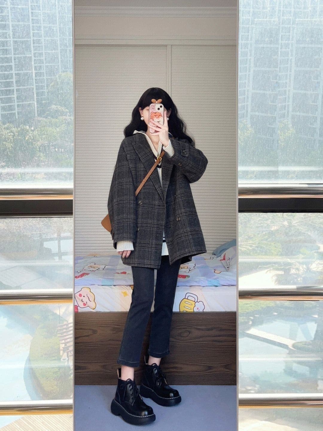 한 부서 코트 작은 샤넬 스타일 소금 부서 빛 요리 한 바람 체크무늬 모직 외투 고급 센스 느긋한 한 바람막이 중간 길이 의류 상세 이미지 1
