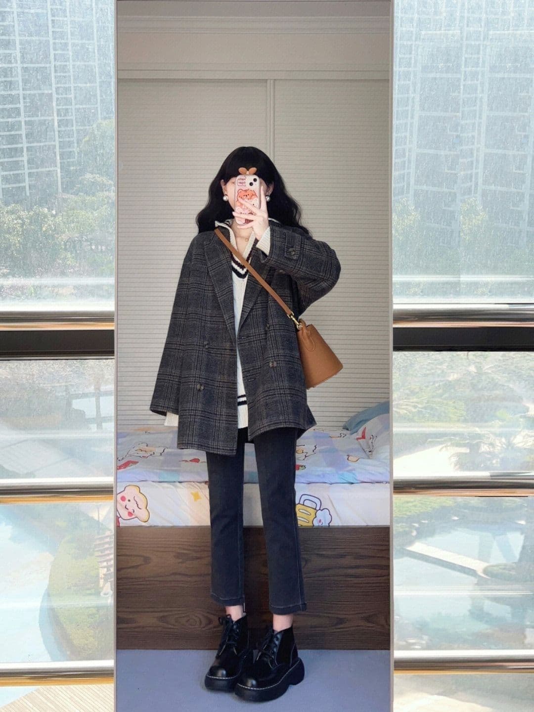 한 부서 코트 작은 샤넬 스타일 소금 부서 빛 요리 한 바람 체크무늬 모직 외투 고급 센스 느긋한 한 바람막이 중간 길이 의류 상세 이미지 3