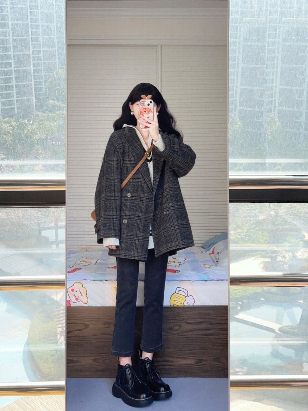 한 부서 코트 작은 샤넬 스타일 소금 부서 빛 요리 한 바람 체크무늬 모직 외투 고급 센스 느긋한 한 바람막이 중간 길이 의류 상세 이미지 5