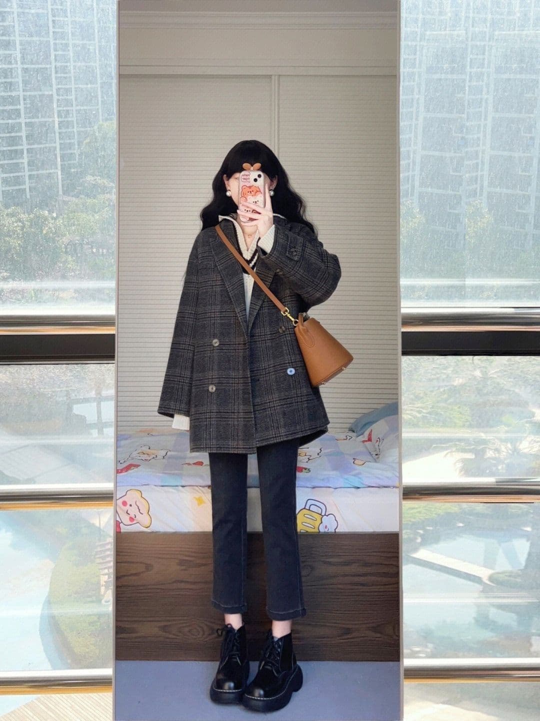 한 부서 코트 작은 샤넬 스타일 소금 부서 빛 요리 한 바람 체크무늬 모직 외투 고급 센스 느긋한 한 바람막이 중간 길이 의류 상세 이미지 7