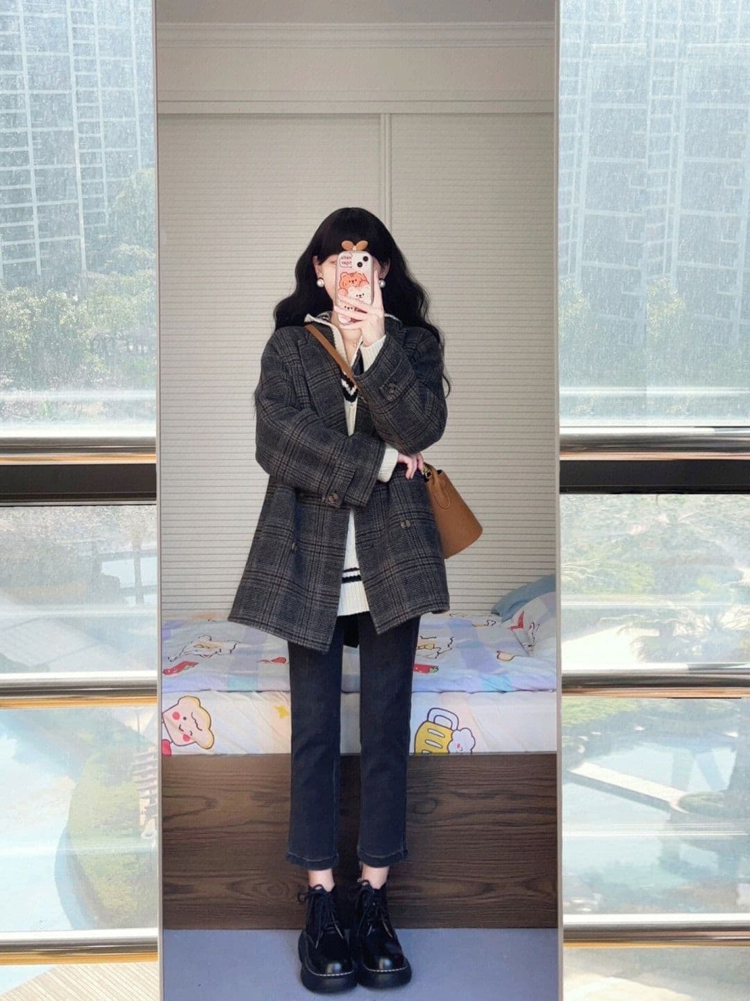 한 부서 코트 작은 샤넬 스타일 소금 부서 빛 요리 한 바람 체크무늬 모직 외투 고급 센스 느긋한 한 바람막이 중간 길이 의류 상세 이미지 9