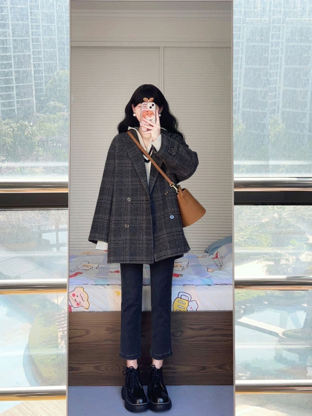 한 부서 코트 작은 샤넬 스타일 소금 부서 빛 요리 한 바람 체크무늬 모직 외투 고급 센스 느긋한 한 바람막이 중간 길이 의류 상세 이미지 11