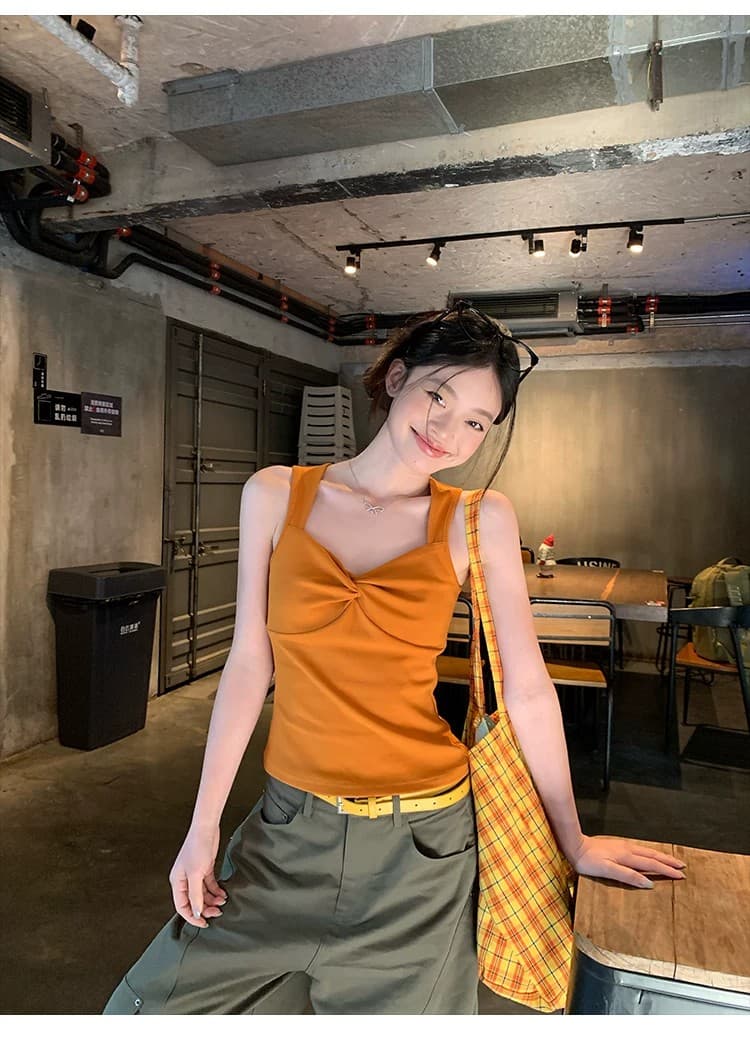 한 부서 핫걸 바람 긍정적 인 빨간색 비틀림 캐미솔 여름 몸매 가꾸기 슬림해 보이는 외출용 인사이드 가져 가라. 민소매 순수한 욕망 맨위 상세 이미지 1