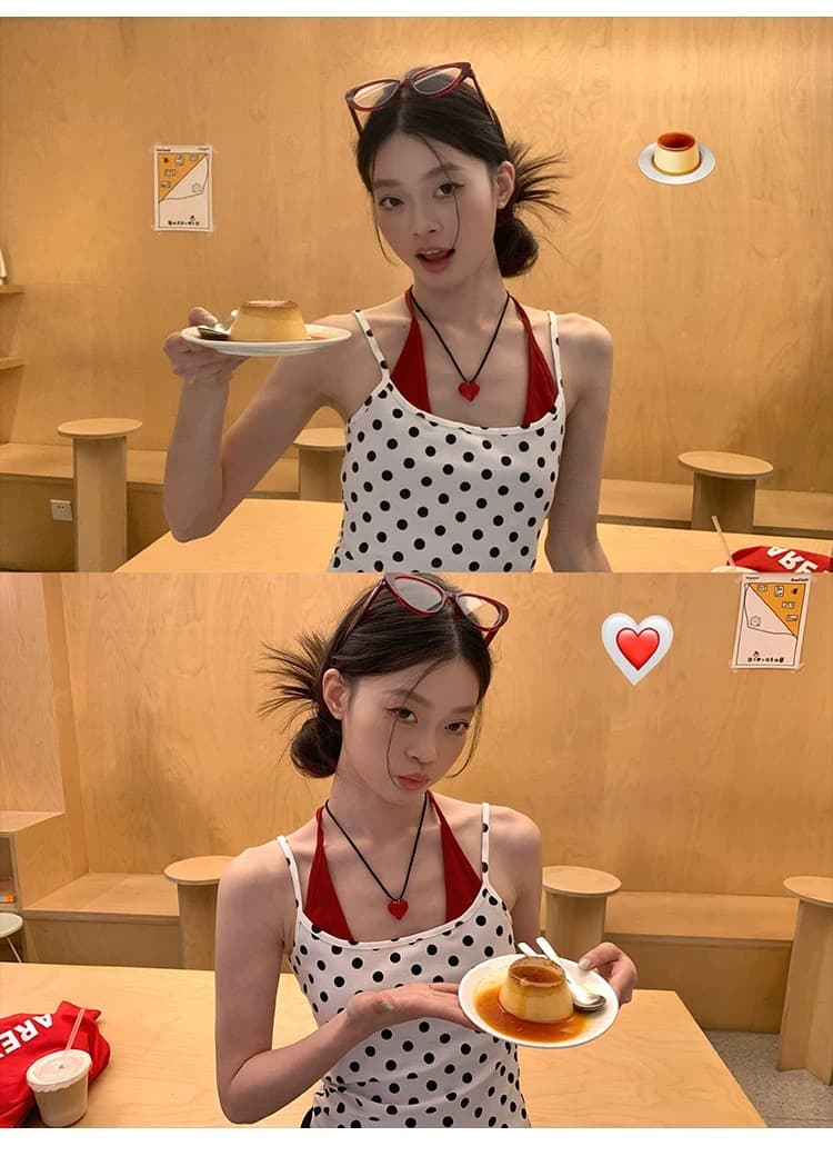 한 부서 섹시함 도트 무늬 배색 페이크 레이어드 슬립 맨위 여성 여름 새로운 분위기 센스 허리 수축 슬림해 보이는 맨위 상세 이미지 1
