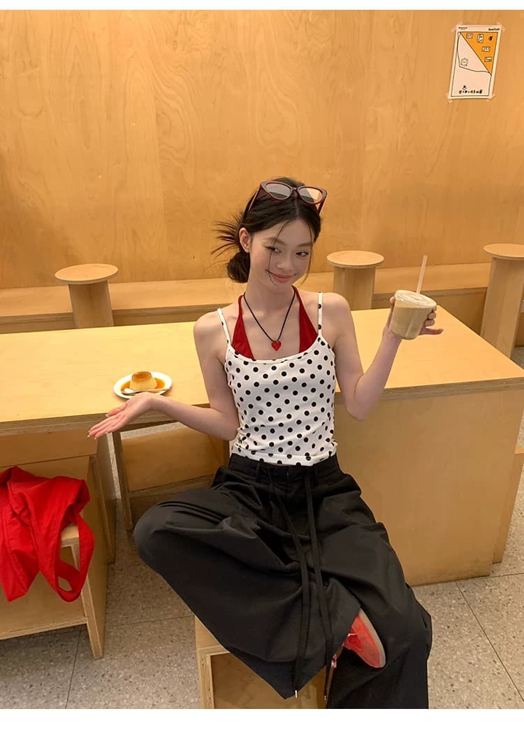 한 부서 섹시함 도트 무늬 배색 페이크 레이어드 슬립 맨위 여성 여름 새로운 분위기 센스 허리 수축 슬림해 보이는 맨위 상세 이미지 16