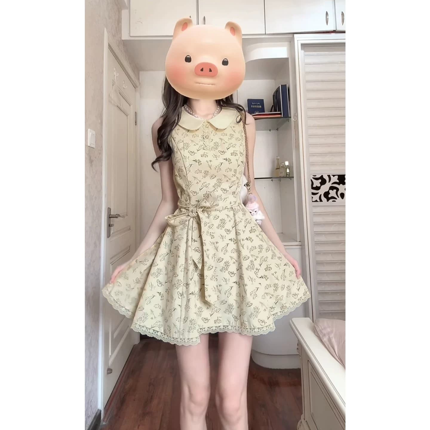 프랑스식 천 금빛 바람 베이비 칼라 꽃무늬 드레스 아이들 여름 2026 새로운 특별 아름다운 꼬집기 허리 작은 치마