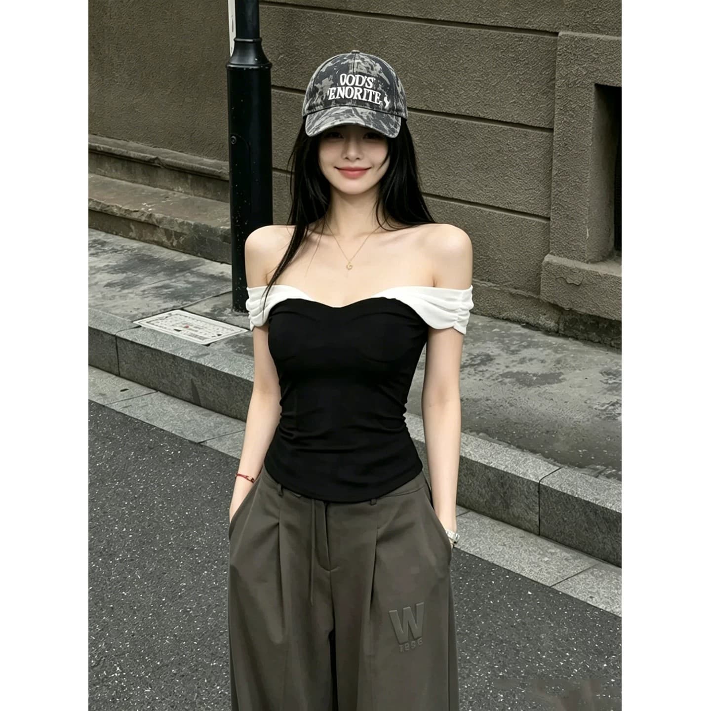 사람들 면 빈 가스 층 망사 튜브탑 캐미솔 여름 오프숄더 핫걸 몸매 가꾸기 검정색 쇼트 스타일 맨위 상세 이미지 2
