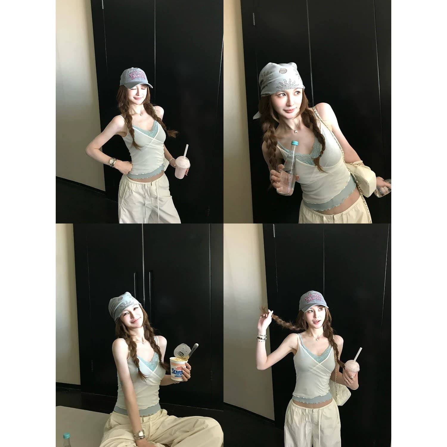 핫걸 순수한 욕망 레이스 조각 캐미솔 여름 스택 착용 센스 페이크 레이어드 몸매 가꾸기 아름다운 조끼 맨위 트렌디 이미지 5