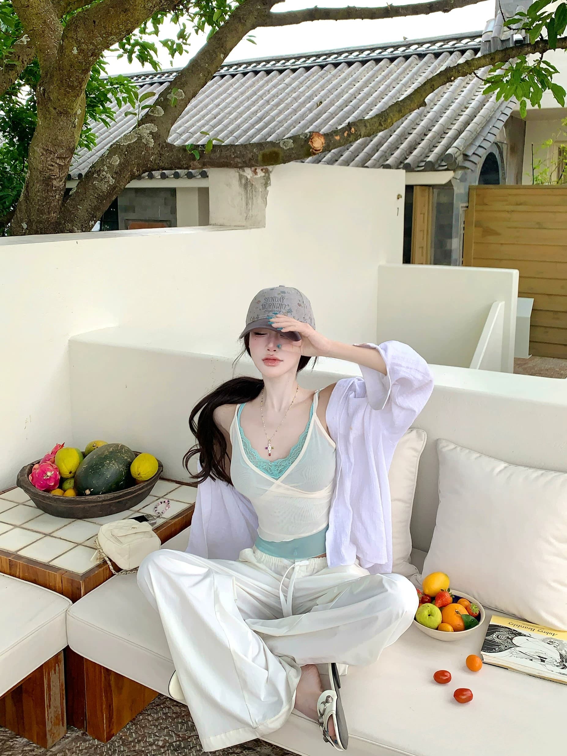 핫걸 바람 페이크 레이어드 레이스 캐미솔 여름 달콤함 핫걸 바람 V넥 몸매 가꾸기 분위기 센스 맨위 트렌디 상세 이미지 1