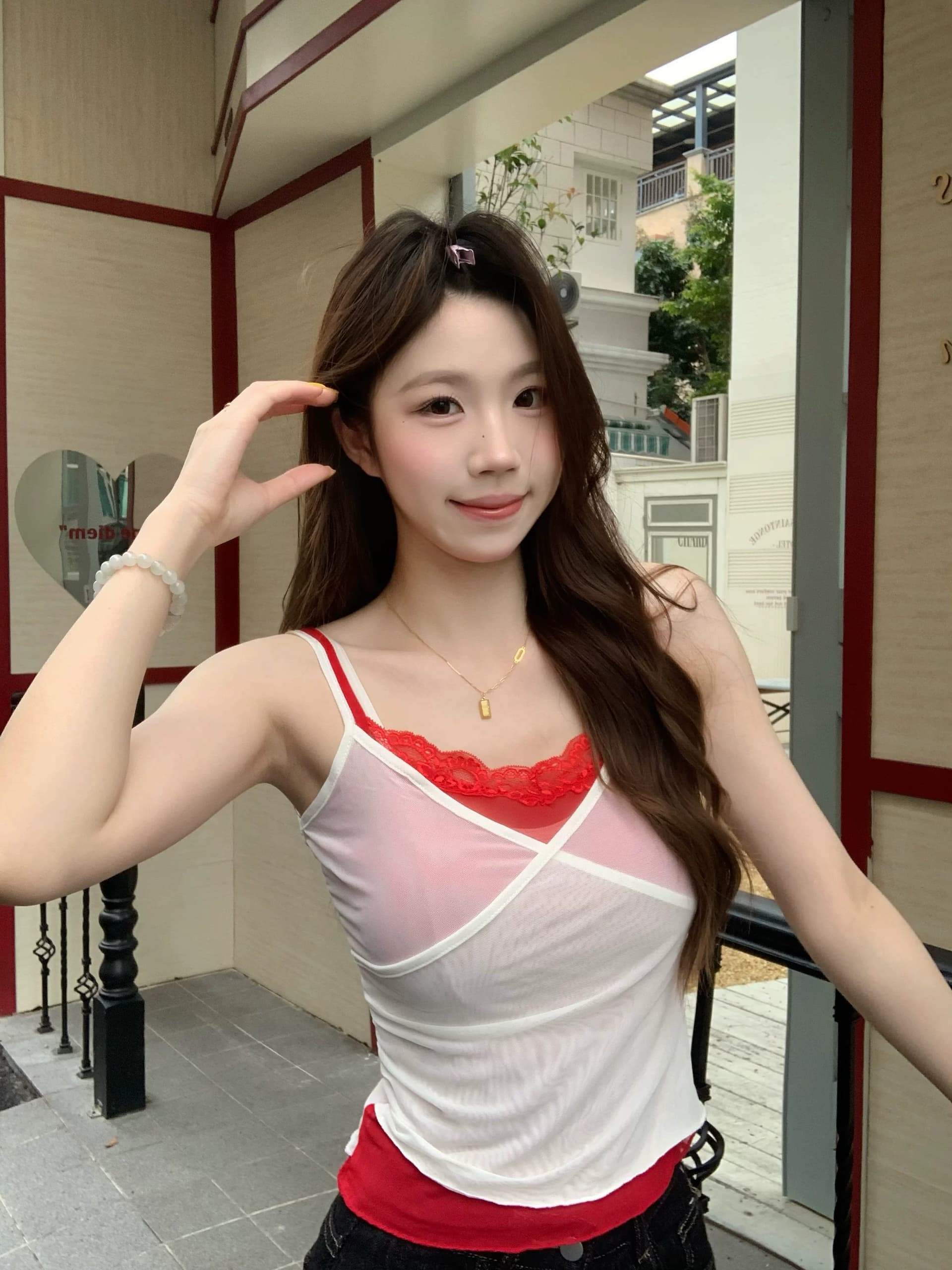 순수한 욕망 핫걸 스택 착용 페이크 레이어드 레이스 캐미솔 여름 외출용 새로운 고유 한 슈퍼 잘 생긴 민소매 맨위 상세 이미지 3