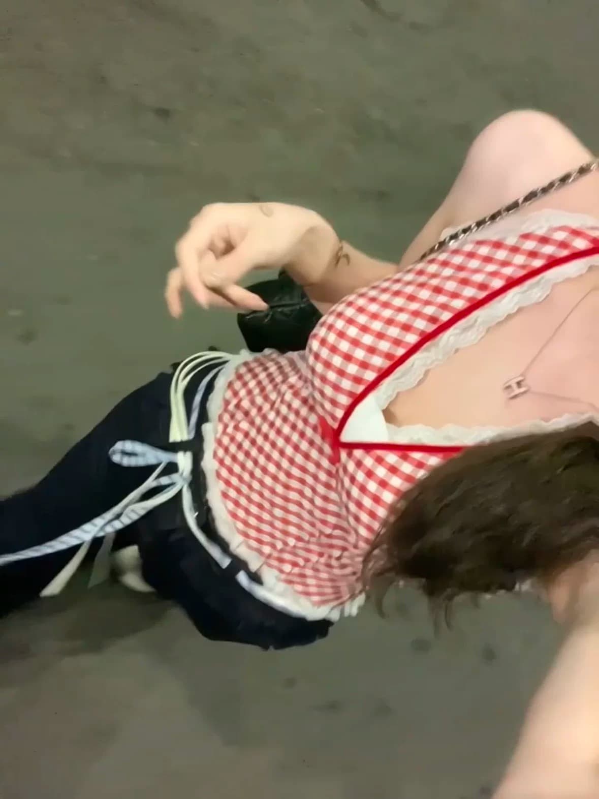 원본 원단 것 수 있습니다. 대비 빨간색 체크무늬 조끼 슬립 패치워크 레이스 섹시함 행침 목 핫걸 맨위 상세 이미지 3