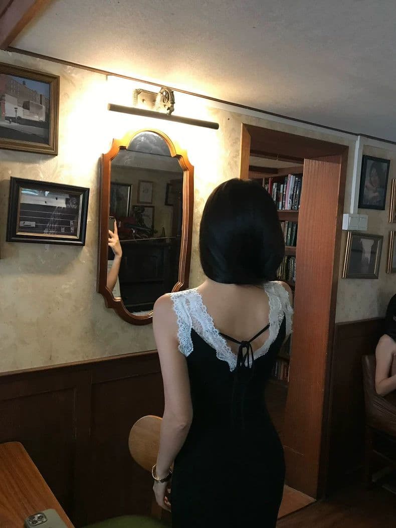 여름 핫걸 몸매 가꾸기 슬림해 보이는 레이스 조각 여성 드레스 V넥 패션 외국 가스 길다 치마 상세 이미지 3