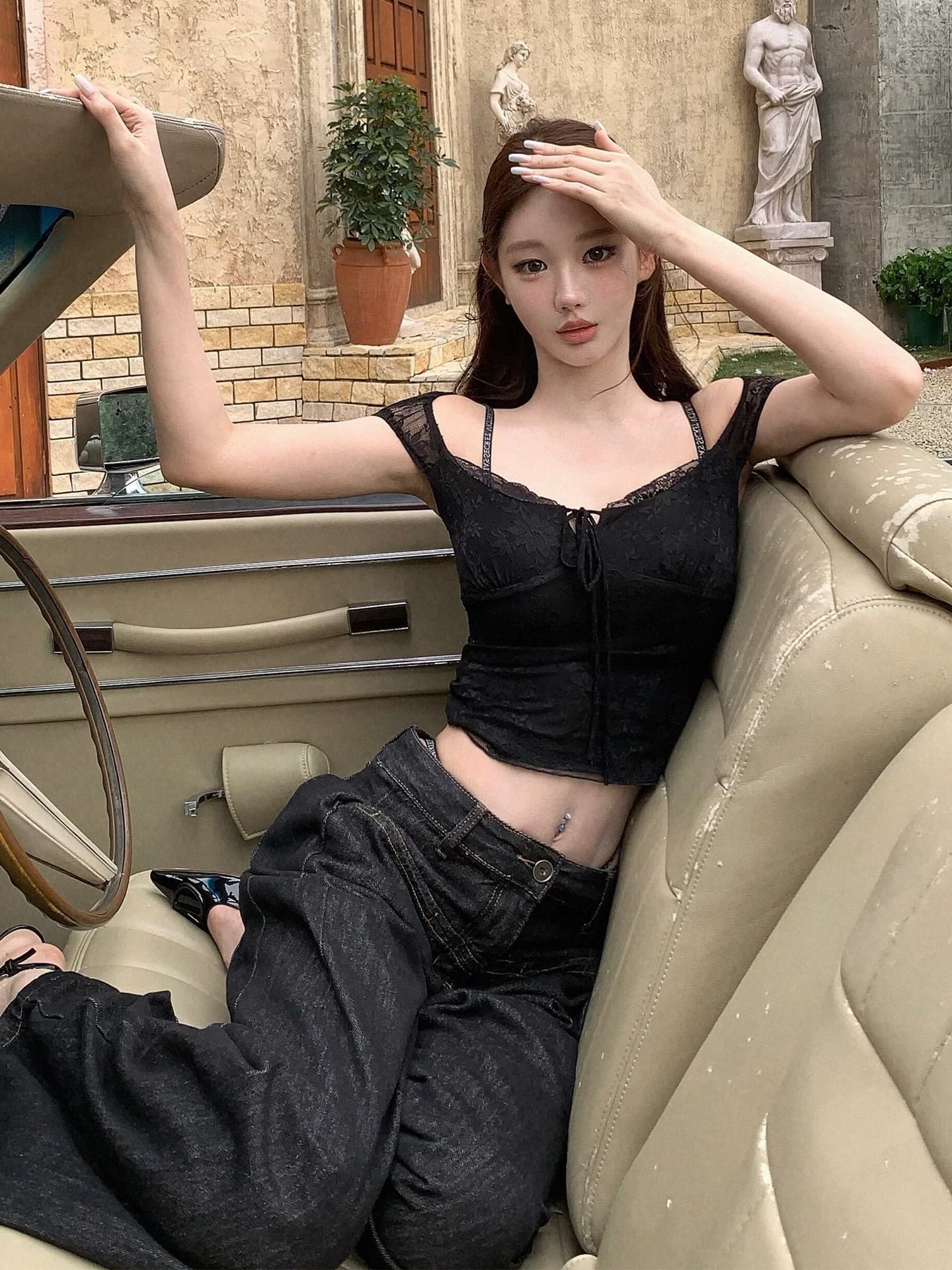 한 부서 레트로 나비 매듭 검정색 반팔 티셔츠 여성 여름 몸매 가꾸기 슬림해 보이는 디자인 센스 다용도 캐주얼 맨위 트렌디 상세 이미지 5