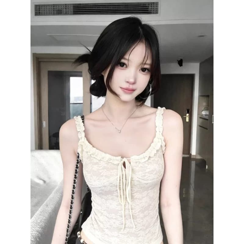 레이스 안감 레이스 프릴 캐미솔 핫걸 순수한 욕망 바람 여름 작은 대중 몸매 가꾸기 슬림해 보이는 맨위 이미지 2