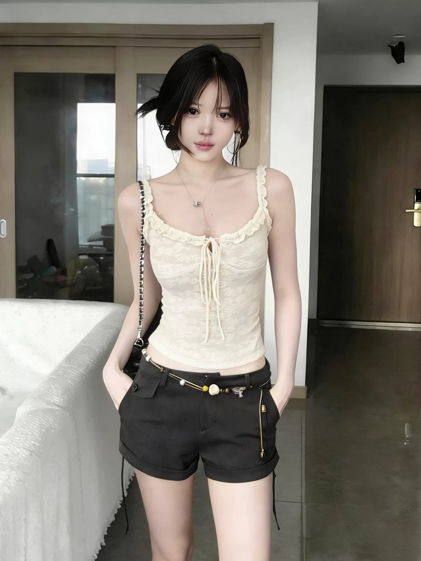 레이스 안감 레이스 프릴 캐미솔 핫걸 순수한 욕망 바람 여름 작은 대중 몸매 가꾸기 슬림해 보이는 맨위 상세 이미지 2