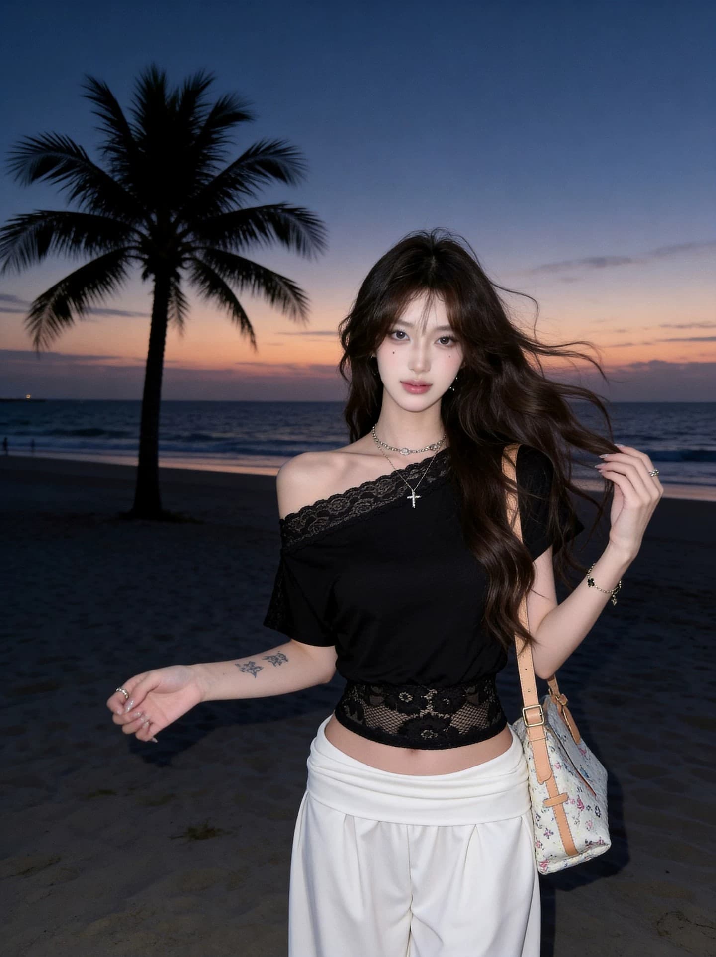 260 그램 사람들 면 순수한 욕망 바람 레이스 조각 비스듬한 어깨 허리 수축 반팔 티셔츠 맨위 여성 여름 새로운 허리 수축 슬림해 보이는 상세 이미지 7