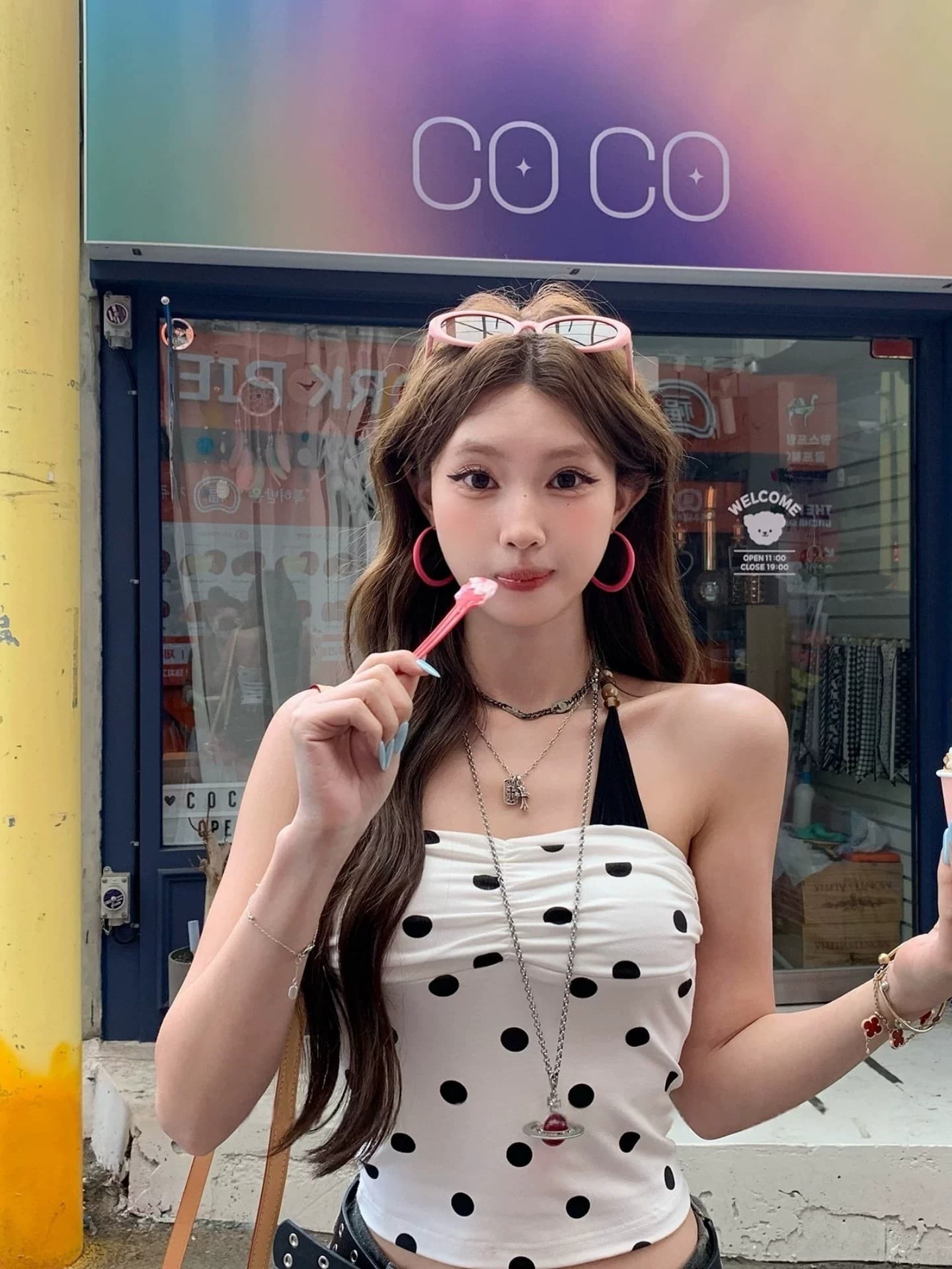 한 부서 달콤한 매운맛 3 차원 펌프 Pleat 행침 목 도트 무늬 슬립 여름 페이크 레이어드 몸매 가꾸기 슬림해 보이는 배색 소녀 바람 맨위 이미지 4