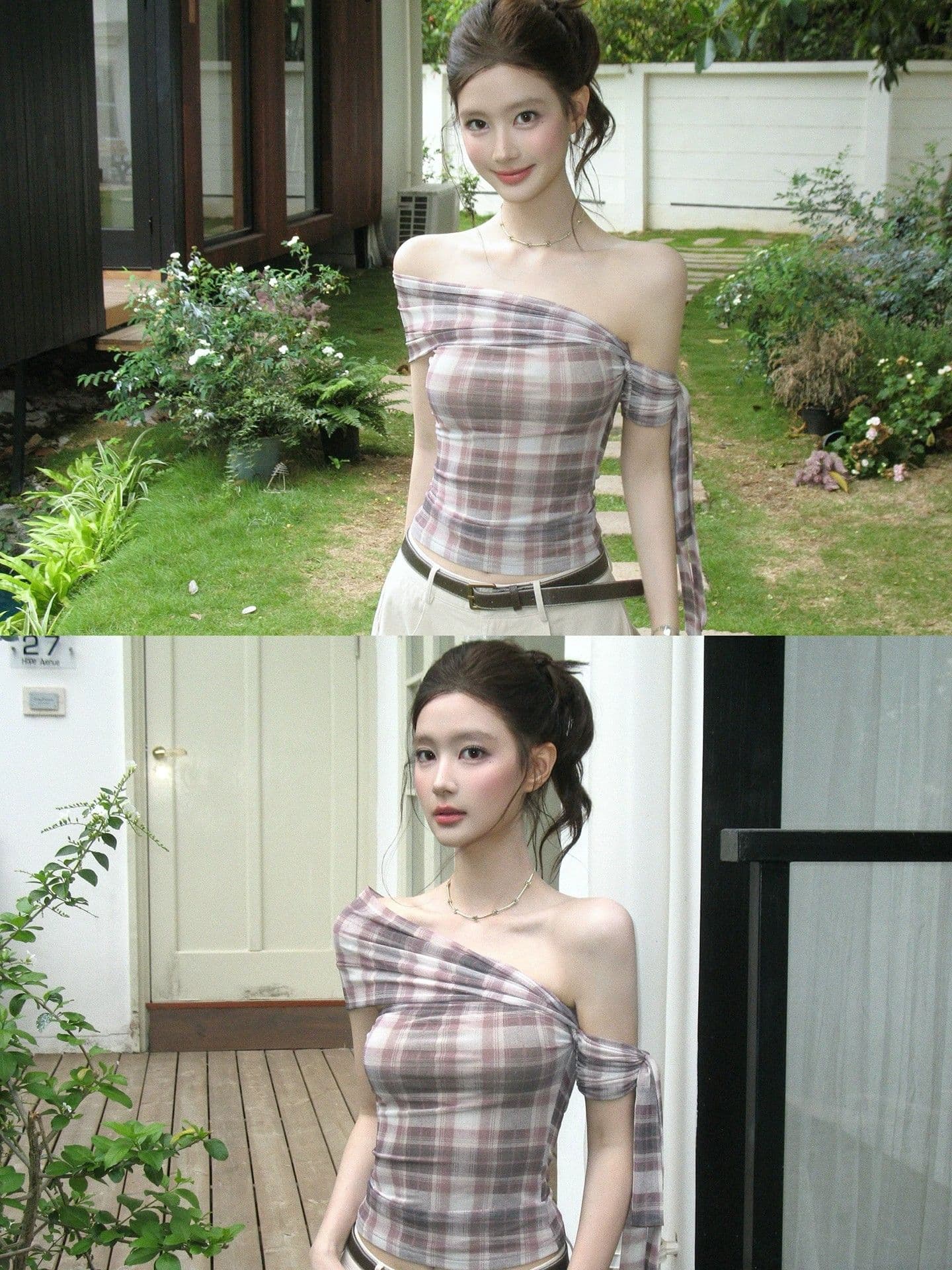 오프숄더 섹시함 가을 어깨 소매 티셔츠 여성 여름 레이스업 펌프 Pleat 몸매 가꾸기 고유 한 아름다운 품격 오프숄더 쇼트 스타일 맨위 상세 이미지 1