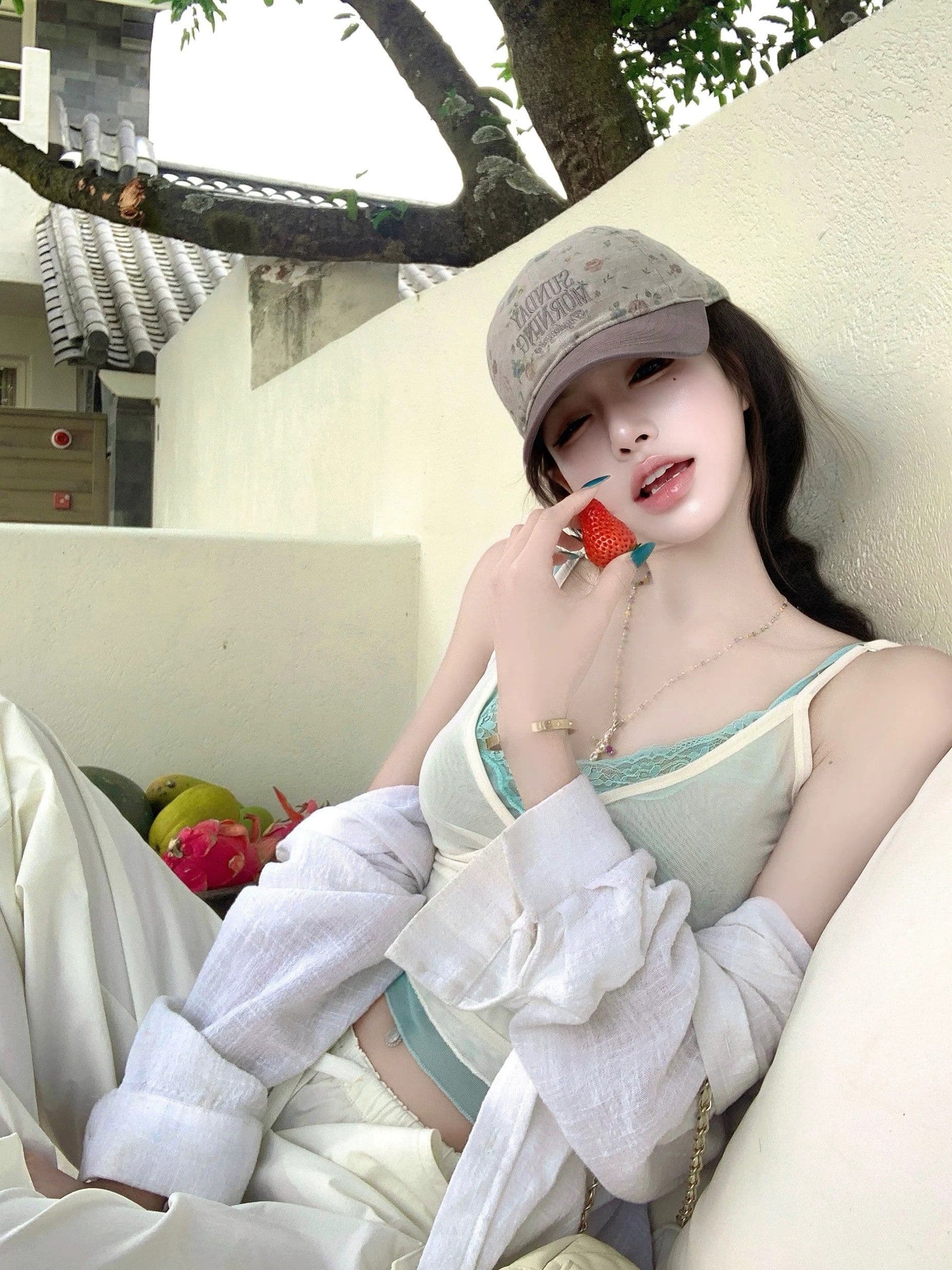 핫걸 바람 페이크 레이어드 레이스 캐미솔 여름 달콤함 핫걸 바람 V넥 몸매 가꾸기 분위기 센스 맨위 트렌디 상세 이미지 2