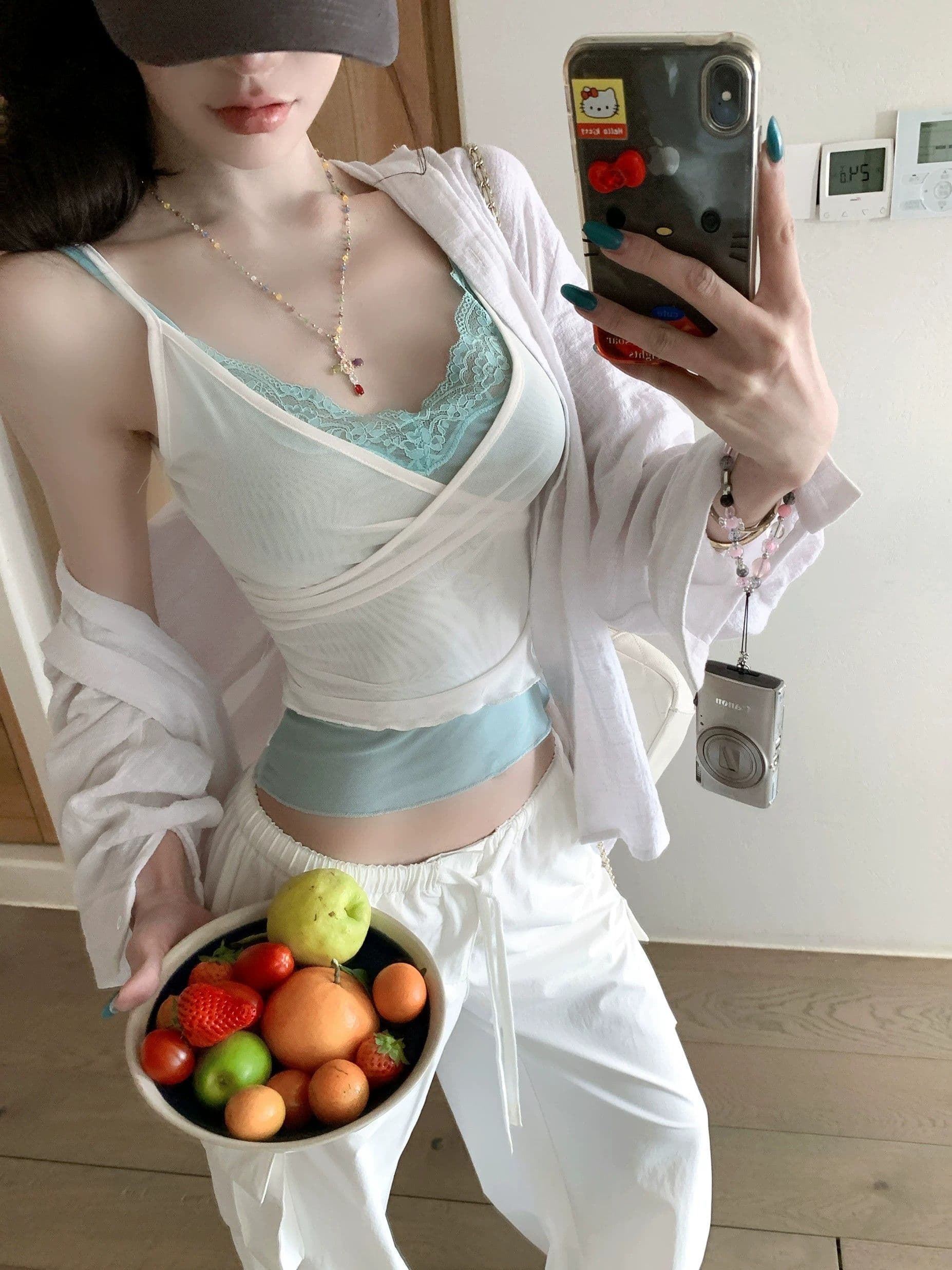 핫걸 바람 페이크 레이어드 레이스 캐미솔 여름 달콤함 핫걸 바람 V넥 몸매 가꾸기 분위기 센스 맨위 트렌디 상세 이미지 5