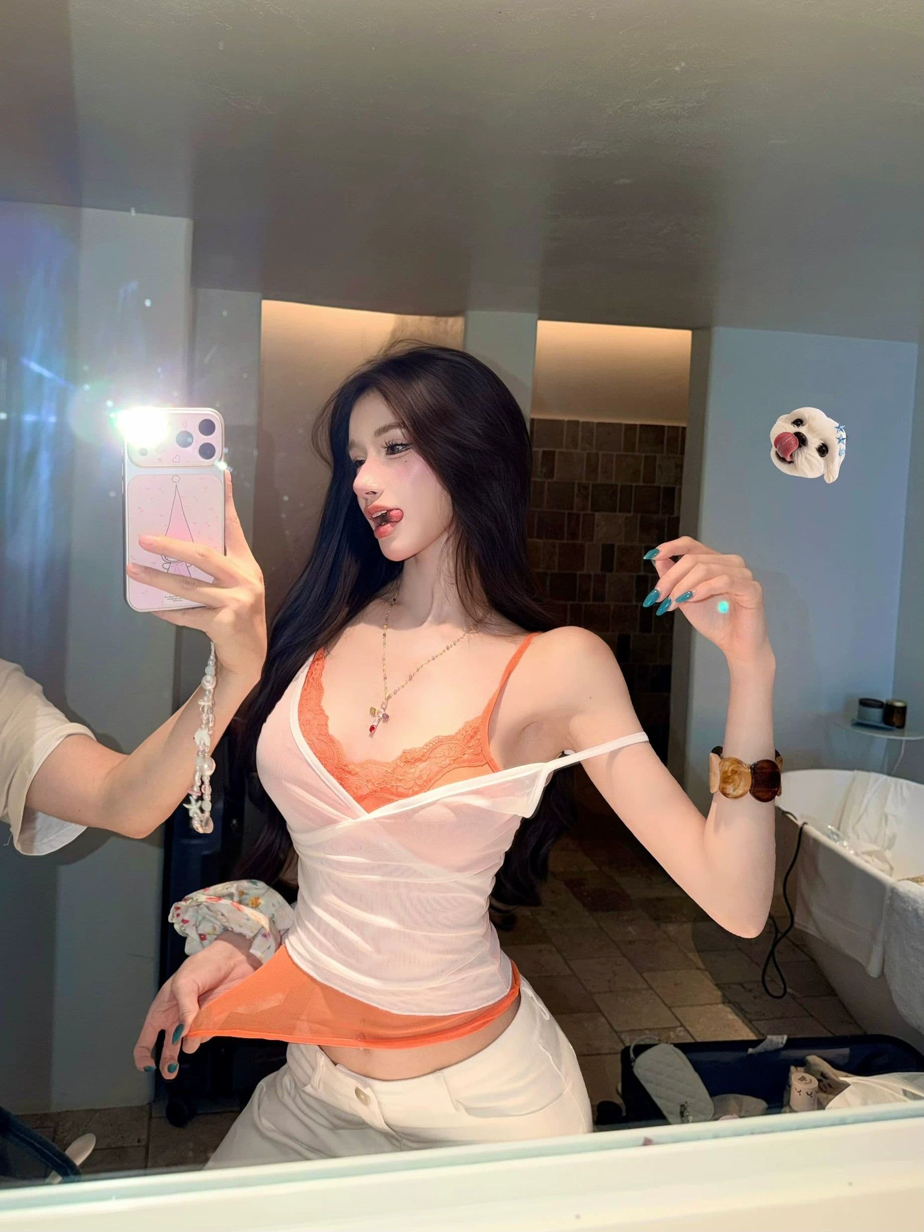핫걸 바람 페이크 레이어드 레이스 캐미솔 여름 달콤함 핫걸 바람 V넥 몸매 가꾸기 분위기 센스 맨위 트렌디 상세 이미지 18