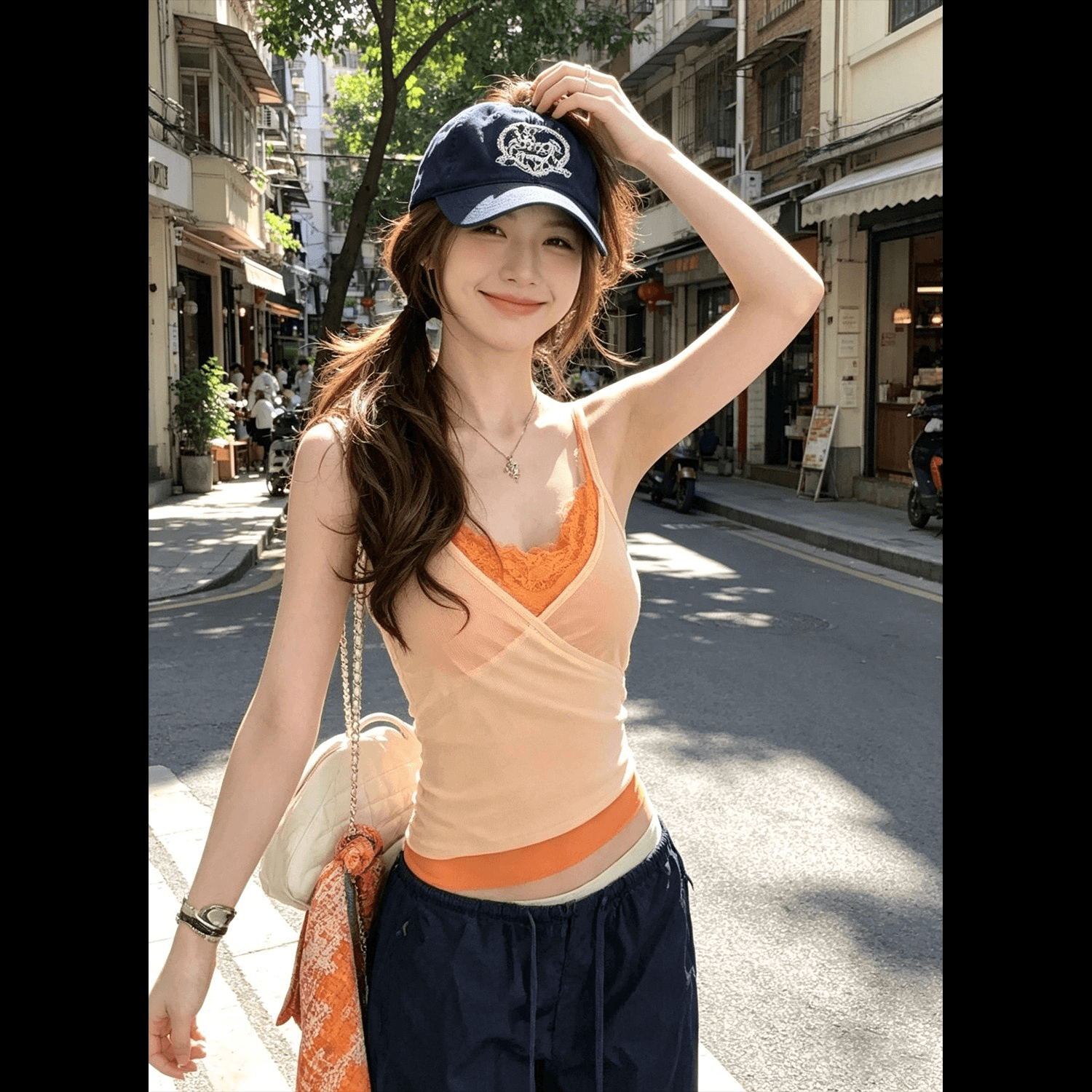 순수한 욕망 핫걸 스택 착용 페이크 레이어드 레이스 캐미솔 여름 외출용 새로운 고유 한 슈퍼 잘 생긴 민소매 맨위 이미지 5