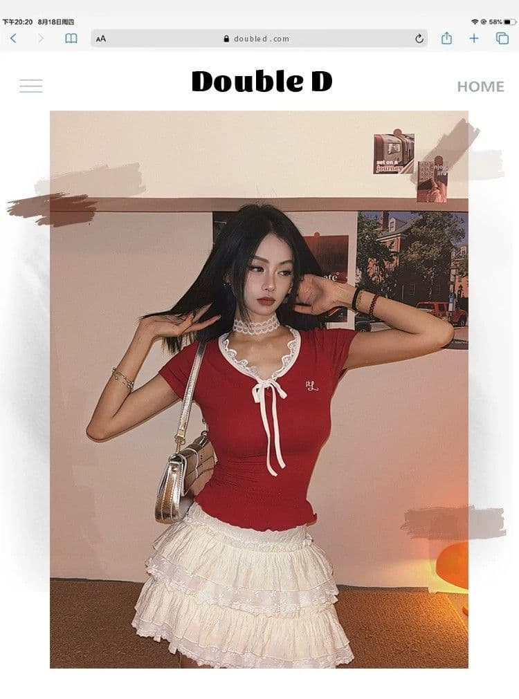40 순면 명중 가져 가라. 한 부서 레이스 레이스 나비 매듭 스트랩 티셔츠 여성 핫걸 몸매 가꾸기 맨위 상세 이미지 2