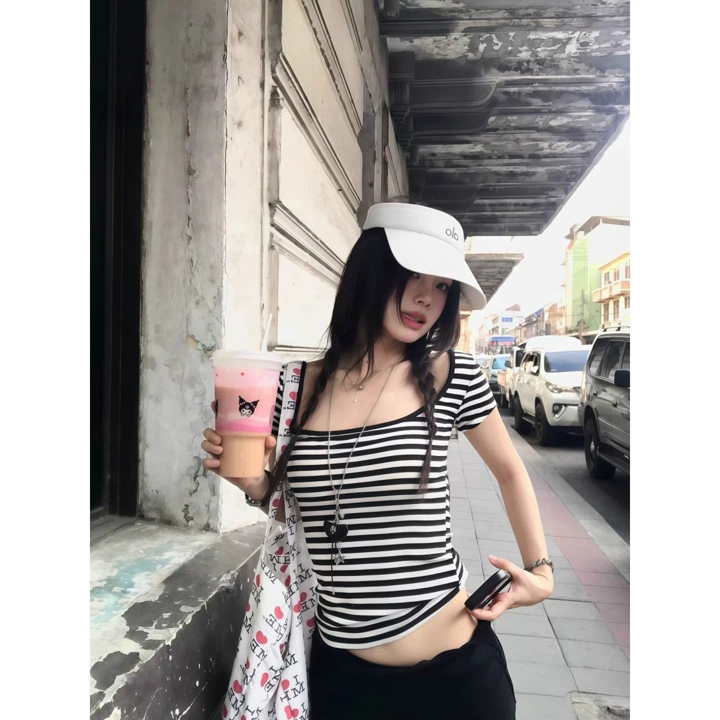 아메리칸 스트라이프 u 칼라 아름다움 뒤로 홀로우 아웃 반팔 티셔츠 여성 여름 새로운 몸매 가꾸기 슬림해 보이는 핫걸 순수한 욕망 스트랩 맨위