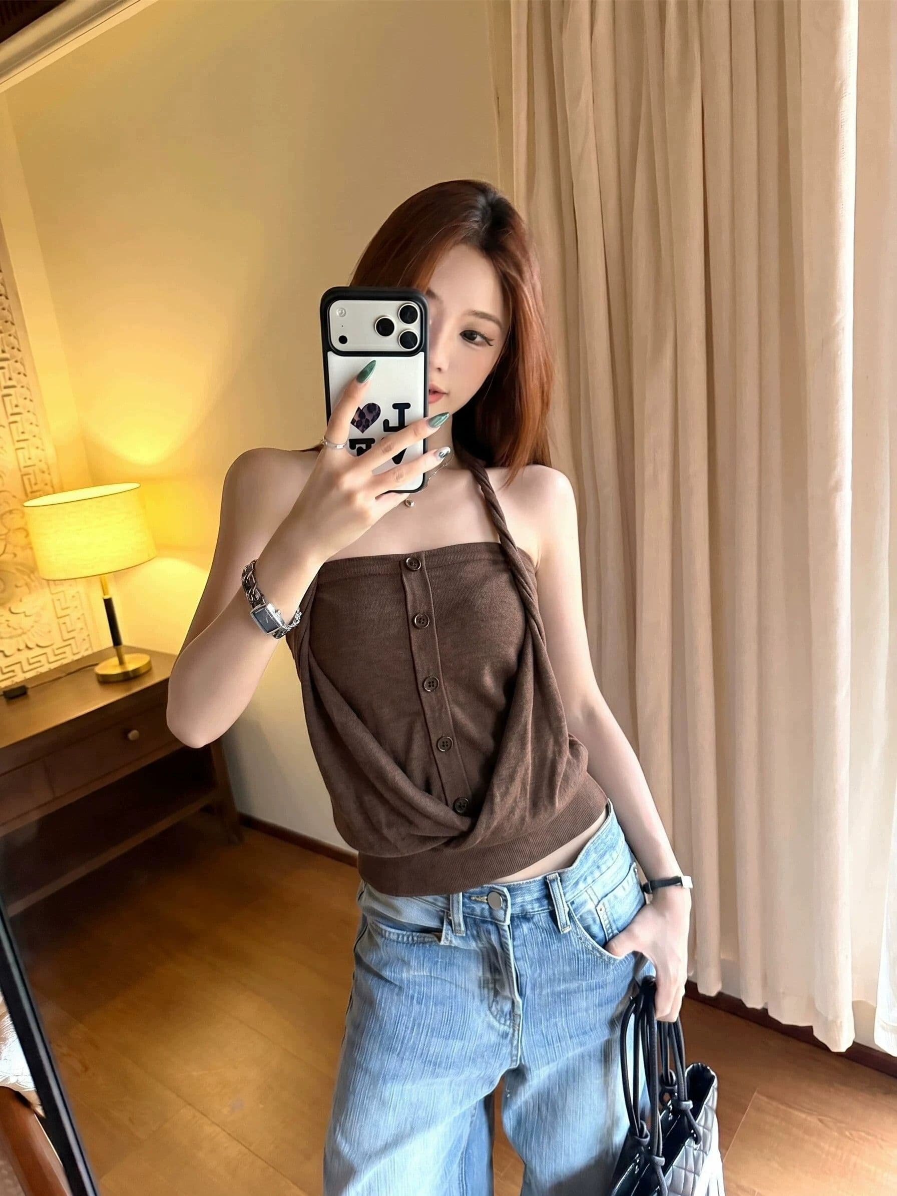 260 그램 사람들 면 행침 목 스타일 페이크 레이어드 튜브탑 캐미솔 핫걸 로드 중 여름 디자인 센스 작은 대중 맨위 이미지 4