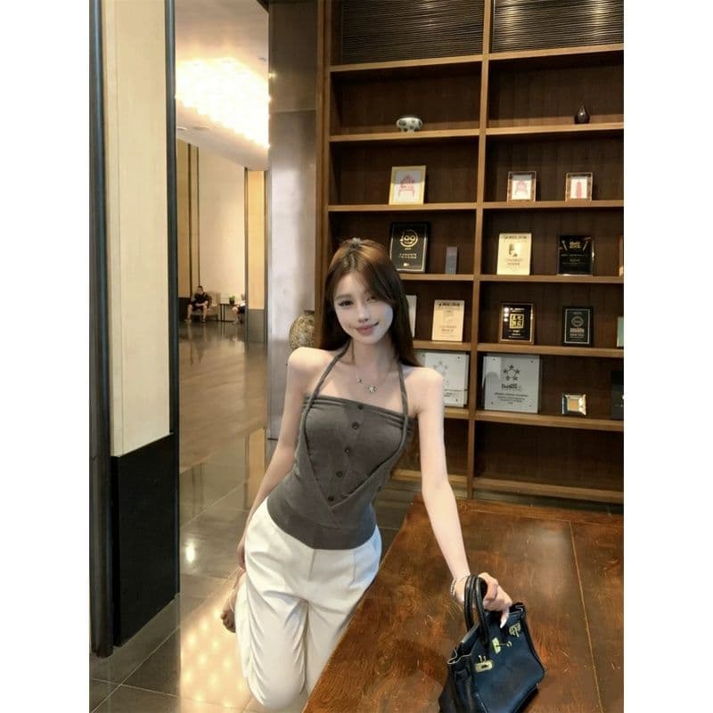260 그램 사람들 면 행침 목 스타일 페이크 레이어드 튜브탑 캐미솔 핫걸 로드 중 여름 디자인 센스 작은 대중 맨위 이미지 3