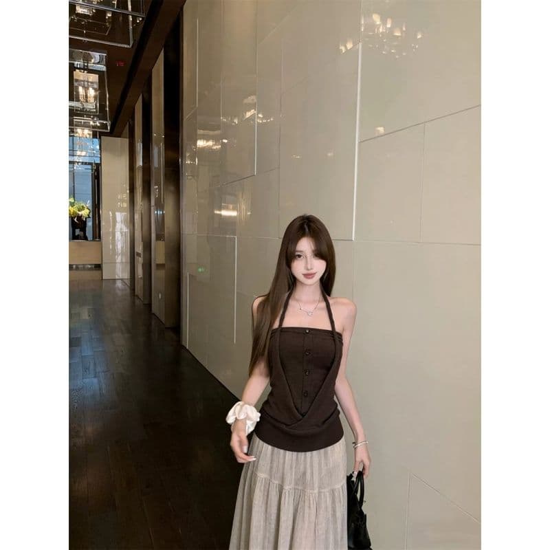 260 그램 사람들 면 행침 목 스타일 페이크 레이어드 튜브탑 캐미솔 핫걸 로드 중 여름 디자인 센스 작은 대중 맨위 이미지 5