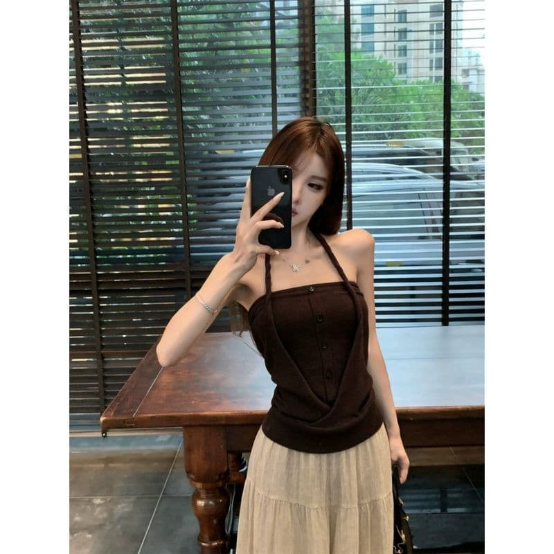 260 그램 사람들 면 행침 목 스타일 페이크 레이어드 튜브탑 캐미솔 핫걸 로드 중 여름 디자인 센스 작은 대중 맨위