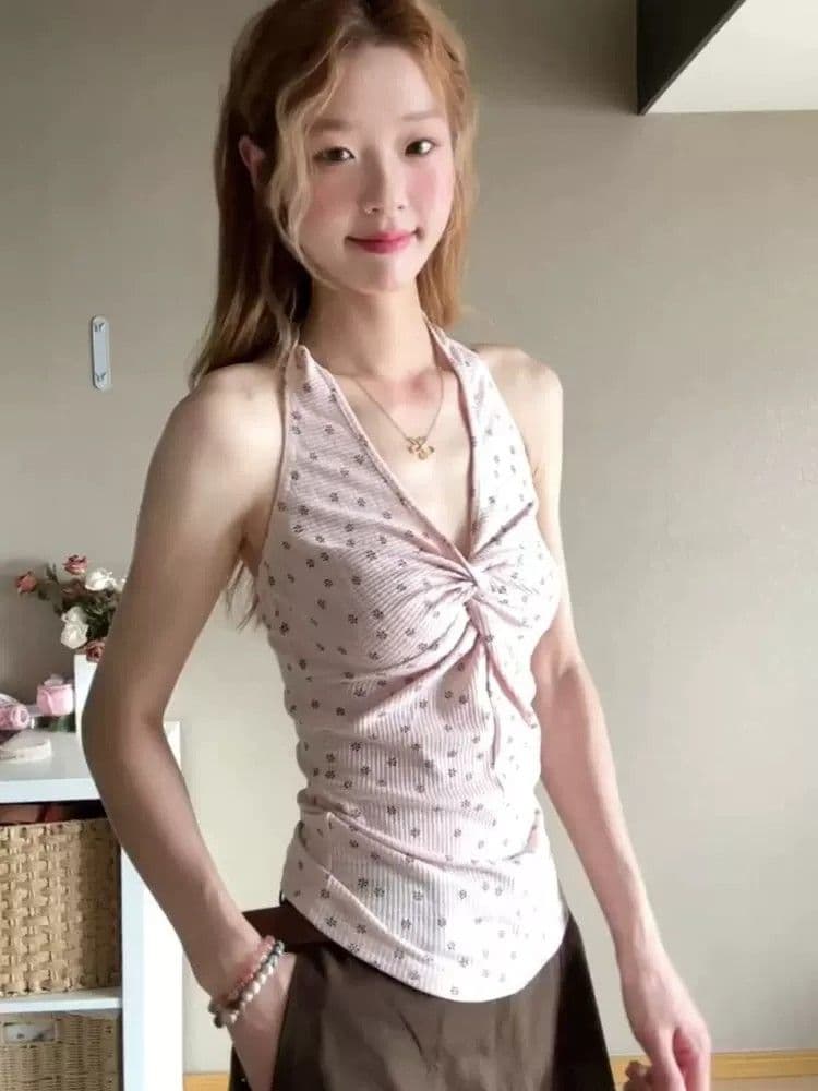 한 부서 고유 한 핑크색 행침 목 캐미솔 여름 몸매 가꾸기 슬림해 보이는 다용도 맨위 상세 이미지 2