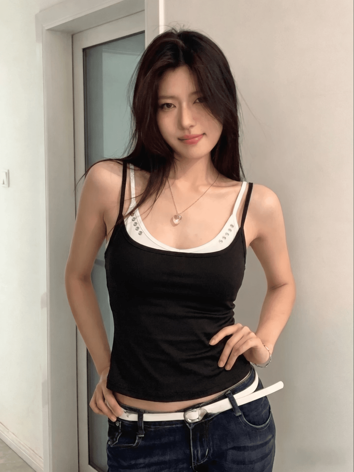 40 순면 아메리칸 핫걸 작은 대중 디자인 센스 징 배색 페이크 레이어드 캐미솔 민소매 맨위 상세 이미지 4