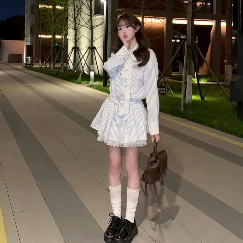 2026 가을 착용 가져 가라. 프랑스식 부드러운 바람 달콤함 셔츠 드레스 작은 키 슈퍼 화재 허리 수축 몸매 가꾸기 짧은 치마 이미지 4