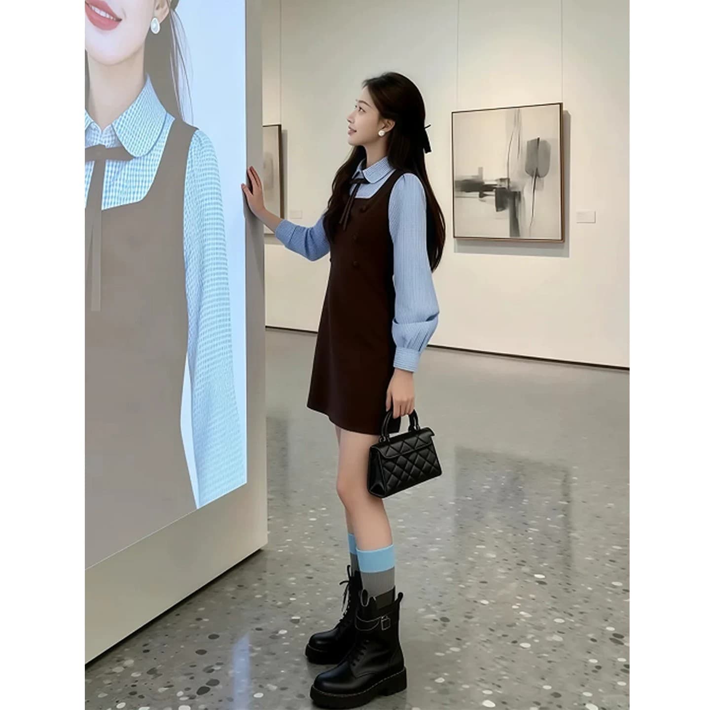 프랑스식 작은 샤넬 스타일 miu 부서 부유 한 가족 천 골드 여성 드레스 2026 이른 봄 한 부서 학원 스타일 허리 수축 한 마디 치마 이미지 2