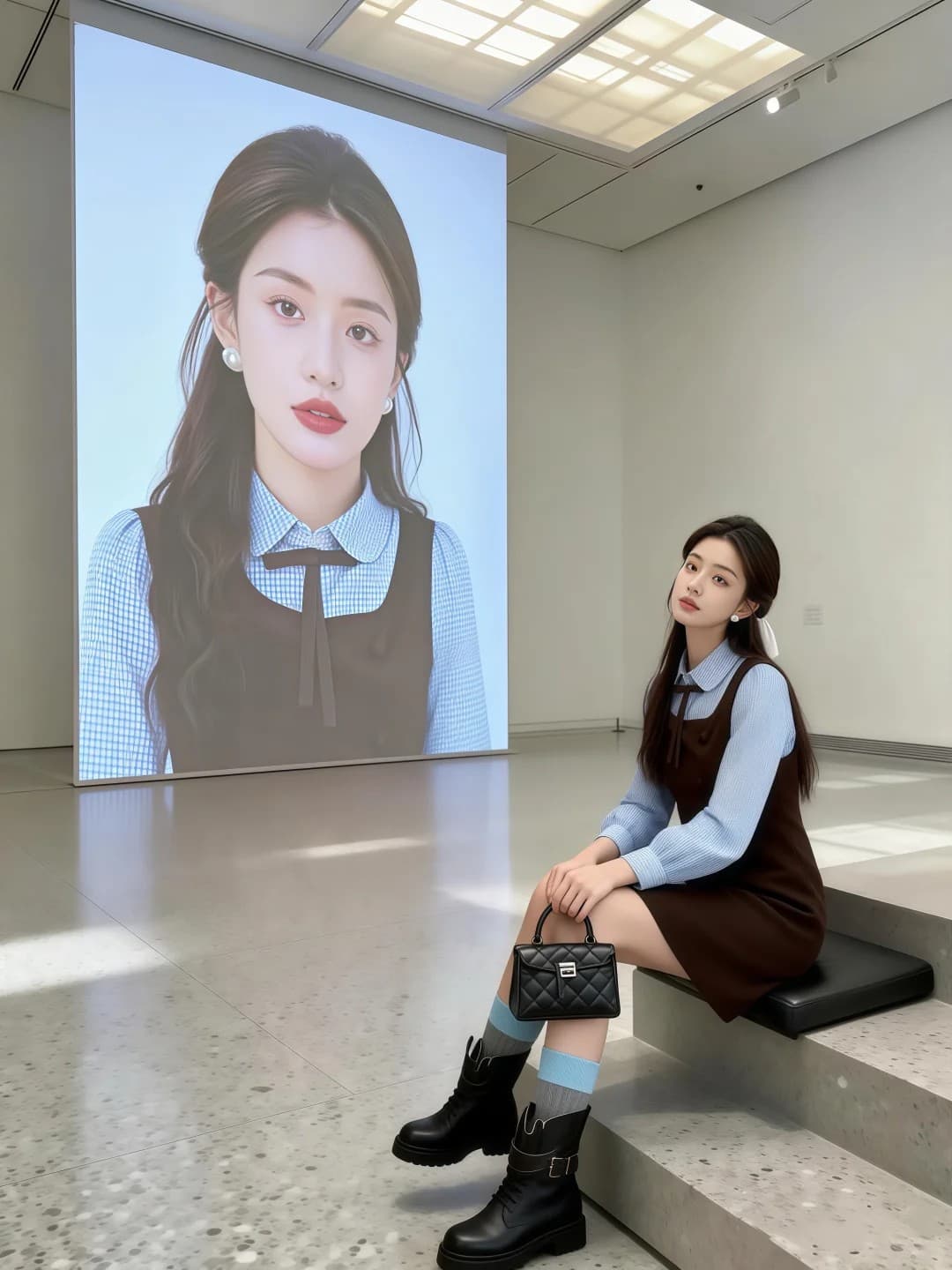 프랑스식 작은 샤넬 스타일 miu 부서 부유 한 가족 천 골드 여성 드레스 2026 이른 봄 한 부서 학원 스타일 허리 수축 한 마디 치마 상세 이미지 3