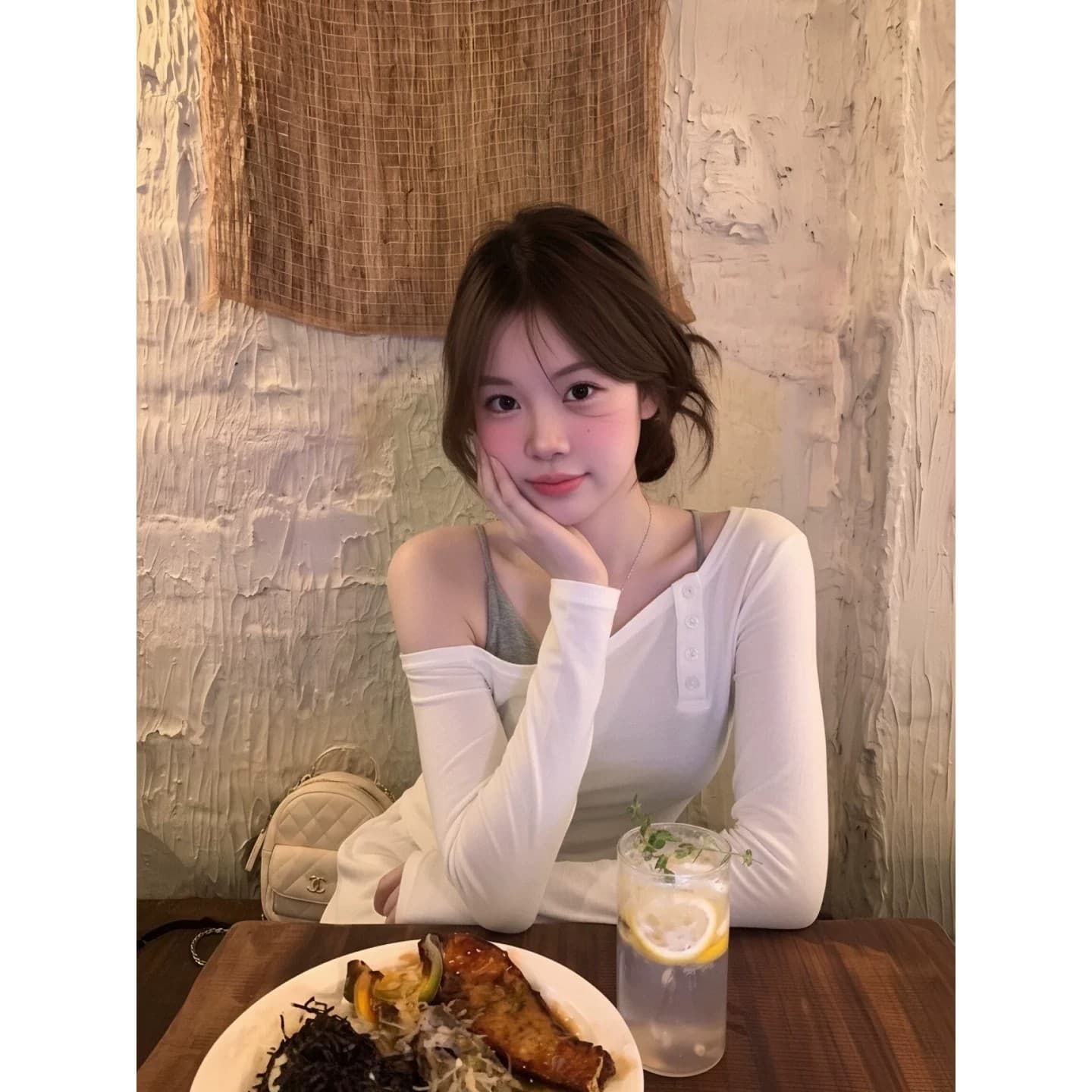 사람들 면 순수한 욕망 화이트 비스듬한 어깨 긴팔 티셔츠 여성 가을 허리 수축 슬림해 보이는 불규칙 단추 디자인 센스 맨위 이미지 2