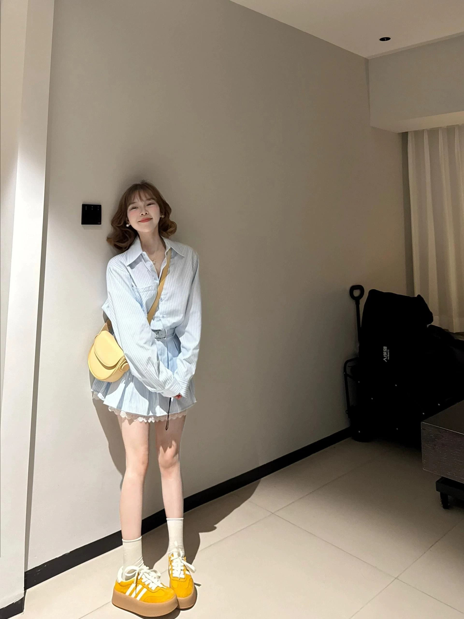 벨트 포함 스트라이프 긴팔 여성 드레스 가을 새로운 레이스 조각 작은 키 허리 수축 셔츠 치마 상세 이미지 3