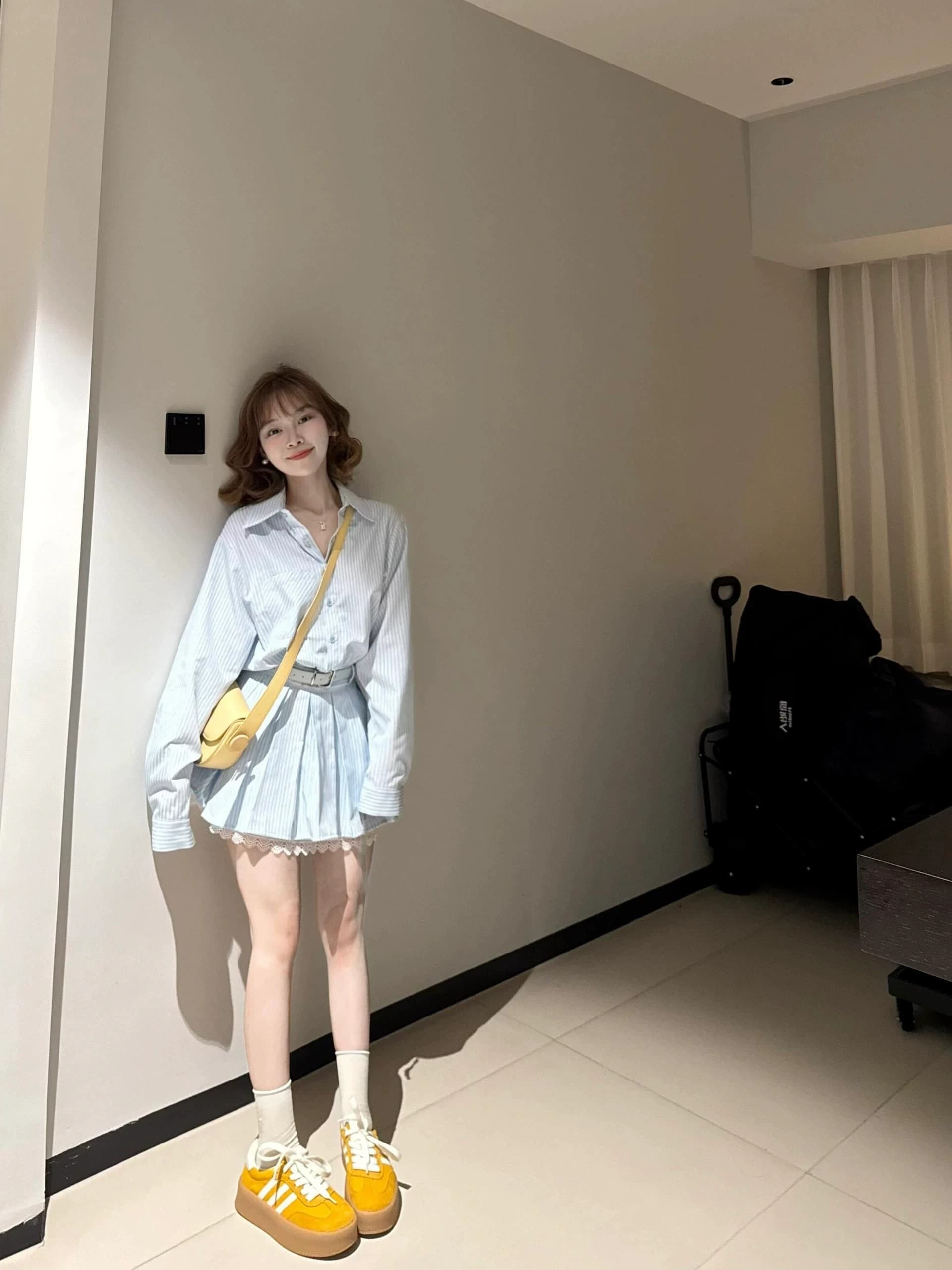 벨트 포함 스트라이프 긴팔 여성 드레스 가을 새로운 레이스 조각 작은 키 허리 수축 셔츠 치마 상세 이미지 5