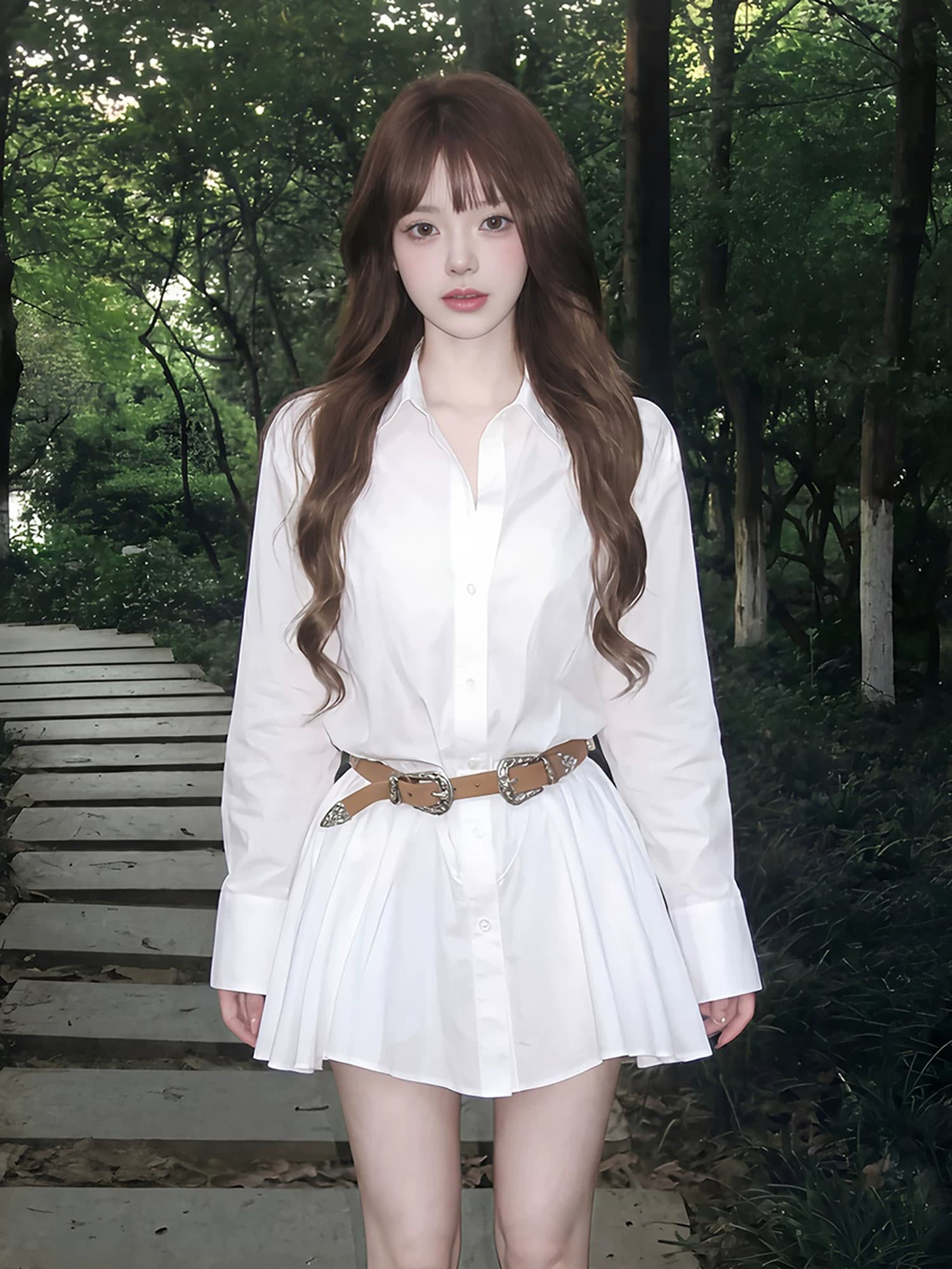 화이트 폴로 칼라 긴팔 셔츠 드레스 반바지 세트 여성 디자인 센스 치마