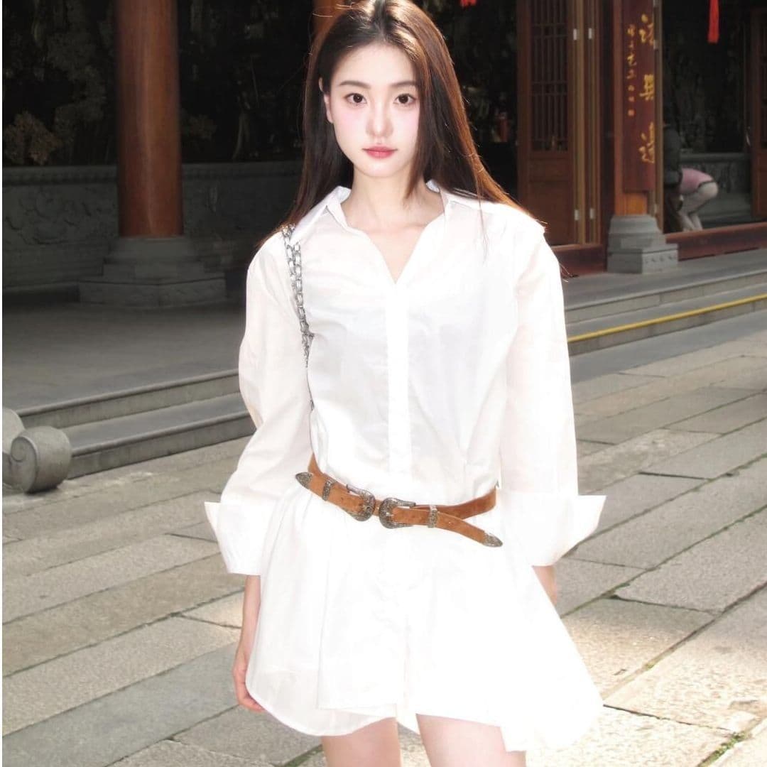 프랑스식 화이트 폴로 칼라 긴팔 셔츠 드레스 반바지 세트 여성 디자인 센스 치마