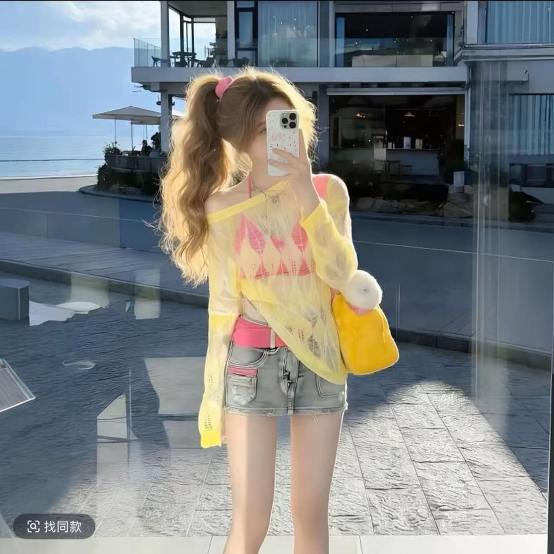 느긋한 바람 황색 마이크로 ~을 통해 긴팔 블라우스 티셔츠 여성 봄 여름 새로운 한 부서 품격 루즈핏 슬림해 보이는 얇은 스타일 맨위 상세 이미지 1